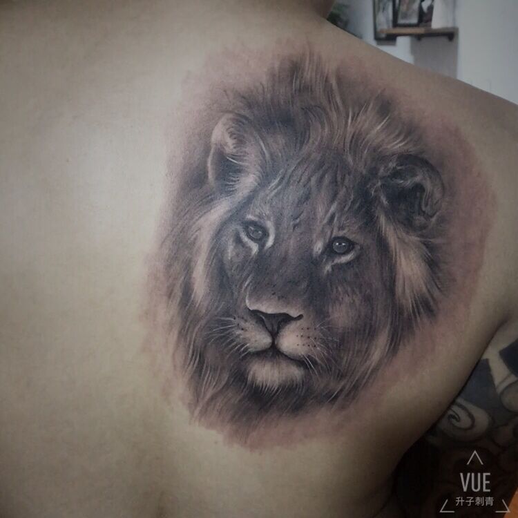 <b>遮盖失败纹身 肩膀黑灰写实狮子纹身</b>