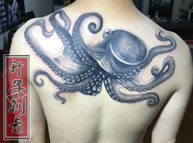 后背写实章鱼纹身