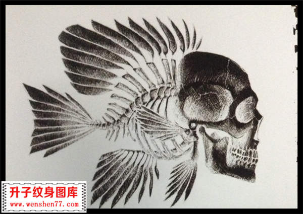 鱼骨头纹身手稿