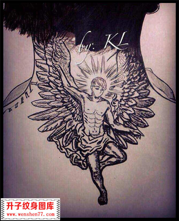 天使男孩纹身手稿