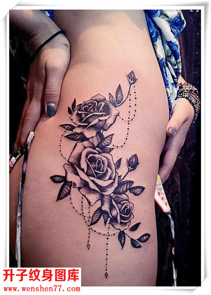 漂亮的臀部玫瑰花纹身图案