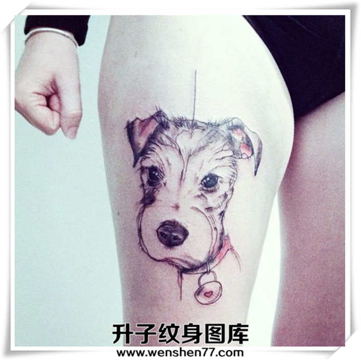 腿部小狗纹身图案