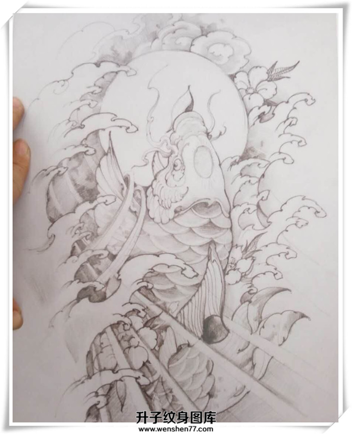 鲤鱼纹身手稿图案