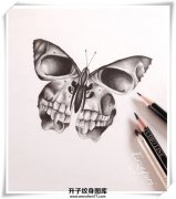 <b>非常漂亮的设计 蝴蝶骷髅纹身手稿图片</b>