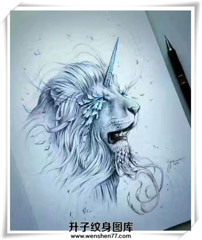 狮子纹身手稿图案