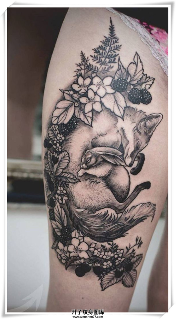 性感的大腿狐狸纹身图案