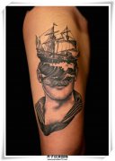 <b>大腿黑白人物、船帆 纹身图案</b>