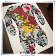 日式传统满背麒麟纹身手稿