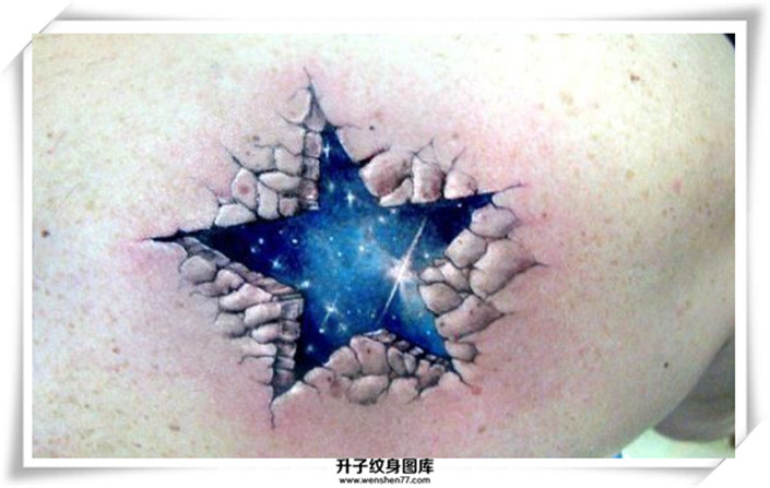 肩膀五角星星空纹身图案