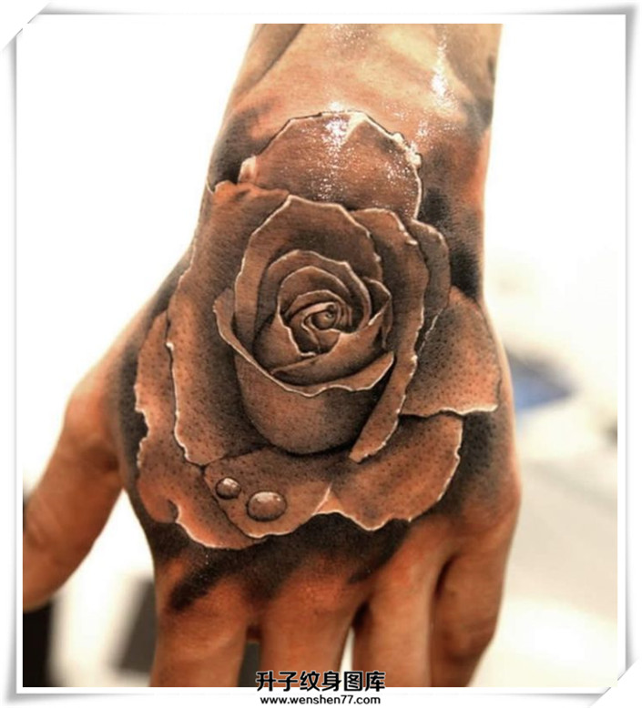 手背玫瑰花纹身图案