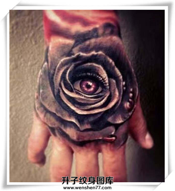 手背玫瑰花纹身图案