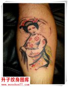 小腿艺妓纹身图案