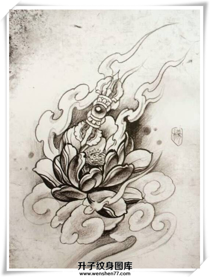 莲花纹身手稿图案