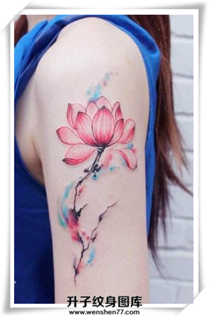手臂彩色莲花纹身图案