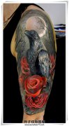 <b>手臂纹身 欧美乌鸦纹身 玫瑰花纹身 纹身图案</b>