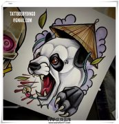<b>欧美 new school 熊猫纹身手稿图案</b>