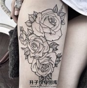 <b>大腿简单线条玫瑰花纹身图案</b>
