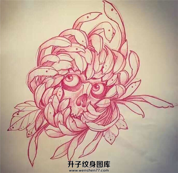骷髅菊花纹身图案 重庆纹身