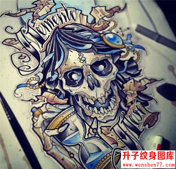 骷髅头纹身手稿图案 重庆纹身店