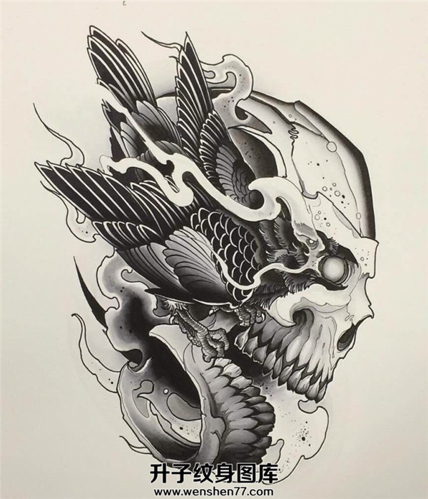 骷髅乌鸦纹身手稿图案  重庆纹身店