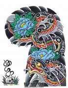 <b>传统蛇牡丹花纹身手稿图案 纹身手稿图片</b>