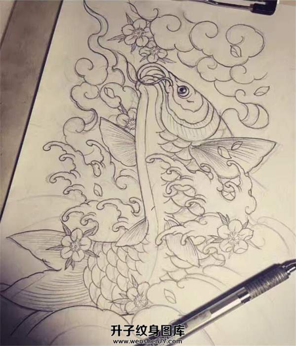 鲤鱼纹身手稿图案 重庆纹身店