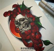 <b>骷髅纹身_菊花纹身-骷髅菊花纹身手稿图案</b>