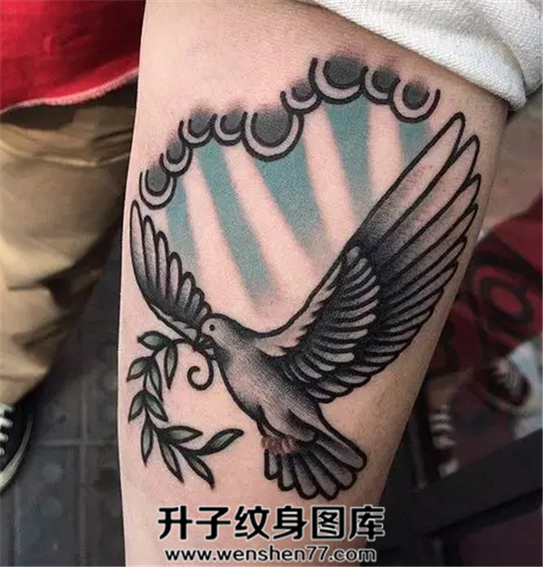手臂彩色鸽子纹身图案 重庆纹身店