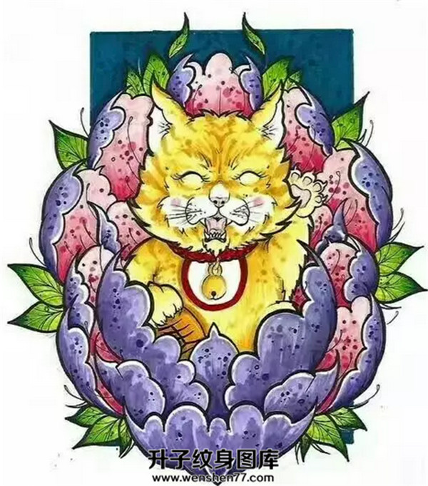 招财猫纹身手稿图案  重庆专业纹身店