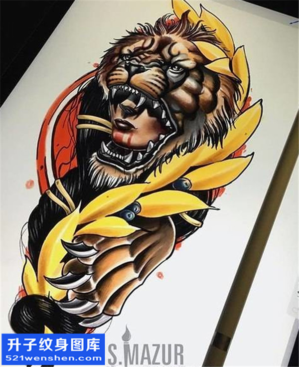 new school狮子纹身手稿图案