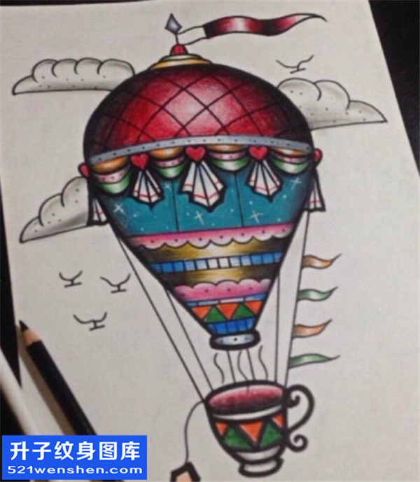 热气球纹身手稿图案