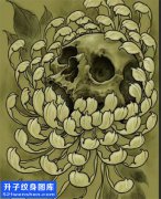 <b>骷髅菊花纹身手稿图案</b>