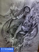 <b>黑灰鲤鱼纹身手稿图案大全 传统纹身</b>