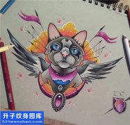 <b>猫纹身手稿图案 - 鱼洞纹身</b>