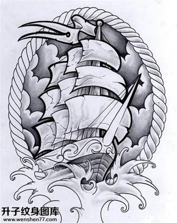 船帆纹身手稿图案