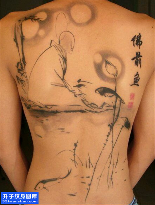 中国风满背写意纹身图案