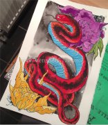 <b>蛇牡丹纹身手稿图案大全</b>