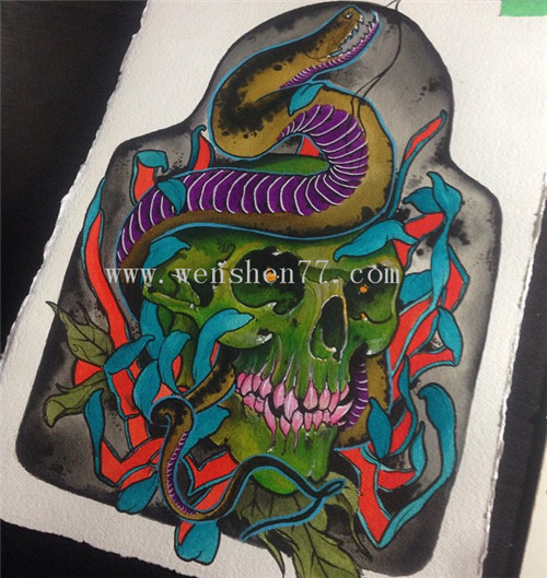 蛇骷髅纹身手稿图案