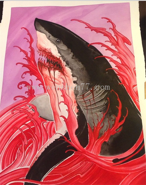 鲨鱼纹身手稿图案
