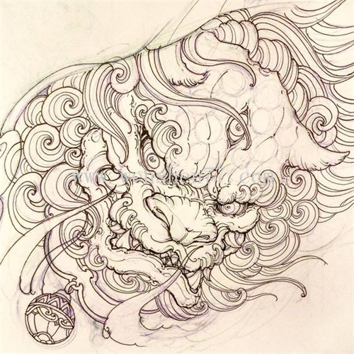 唐狮纹身手稿图案