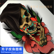<b>死神骷髅玫瑰花纹身手稿图案</b>