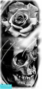 <b>骷髅玫瑰花纹身手稿图案</b>