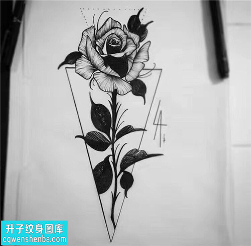 植物玫瑰花纹身手稿