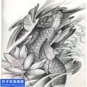黑灰鲤鱼纹身手稿图片