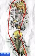 <b>花臂纹身象神鲤鱼纹身手稿图案</b>
