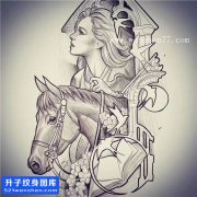 <b>美女与马纹身手稿图案</b>