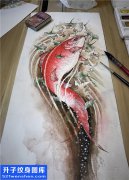 <b>彩色鲤鱼纹身手稿图案</b>