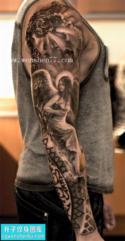 欧美花臂天使纹身图案