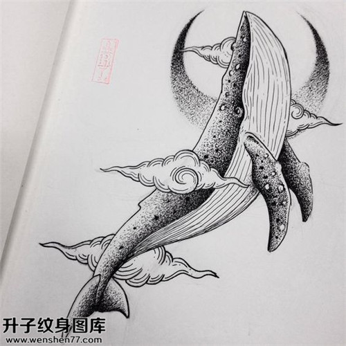 点刺鲸鱼纹身手稿图案