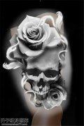 <b>黑白骷髅玫瑰花纹身图案</b>